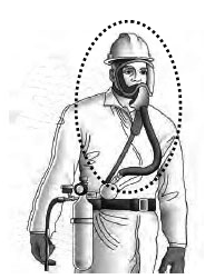 Respirador de ar mandado (SAR) de peça facial inteira, com cilindro de escape
