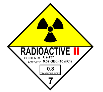 Exemplo de rótulo RADIOATIVO II — amarelo